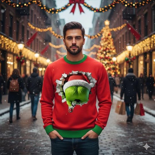 Discover Green Monster Ugly Christmas Sweater, Funny Santa Sweater, Holiday Xmas Gift for Men Women