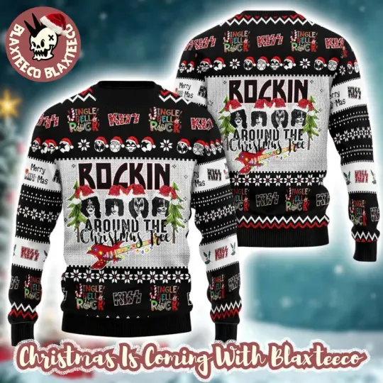 K*iss Rockin Around the Xmas Tree Ugly Sweater, Funny Jingle Bell Rock Gift