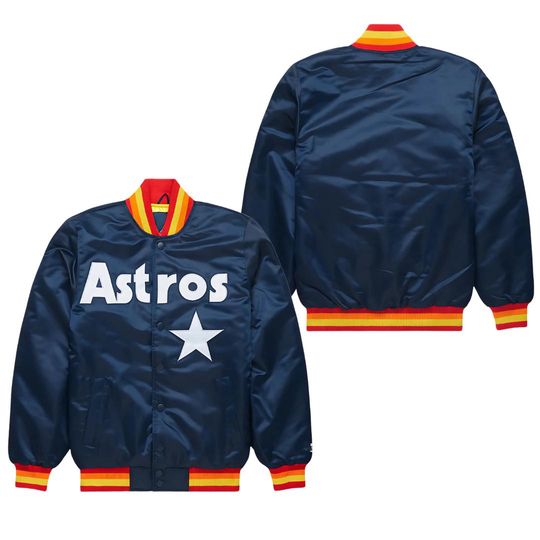 Houston Astros Navy Blue Bomber Jacket, Retro Baseball Varsity Coat, Vintage Fan Gear, Classic Sports Outerwear