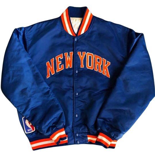 Discover New York Knicks Blue Bomber Jacket Unisex Retro Letterman Coat