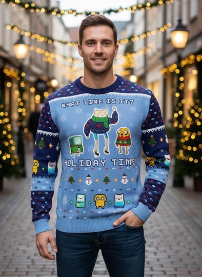 Adventure Time Ugly Christmas Sweater Holiday Time Sweater Cartoon Xmas Gift For Men Women