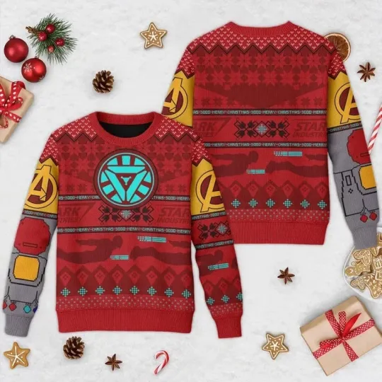 Iron Man 3D Ugly Christmas Sweater, Iron Man Superhero Ugly Christmas Sweater, M