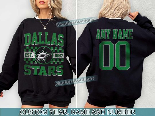 Dallas Stars Sweatshirt , Vintage Stars tee, Dallas Hockey Fan shirt,  Custom Number,  Stars Hockey