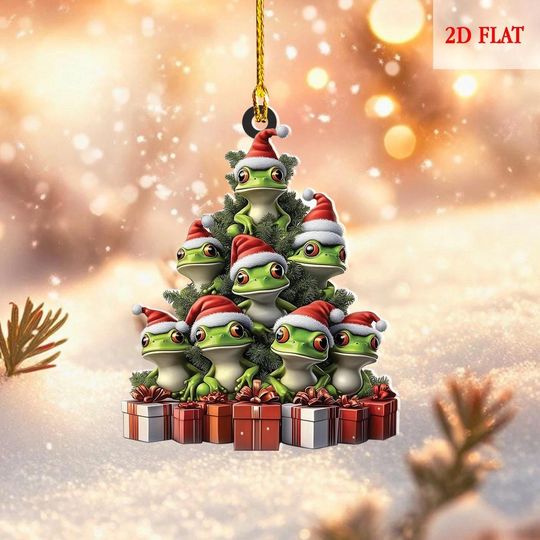 Discover Frog Christmas Tree Ornament, Cute Amphibian Holiday Decor, Santa Hat Xmas Tree Decoration
