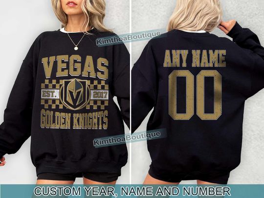 Discover Vegas Golden Knights Sweatshirt , Vintage Golden Knights tee, Vegas Hockey Fan shirt,  Custom Number,  Golden Knights Hockey