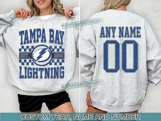 Discover Tampa Bay Lightning Sweatshirt , Vintage Lightning tee, Tampa Bay Hockey Fan shirt,  Custom Number,  Lightning Hockey