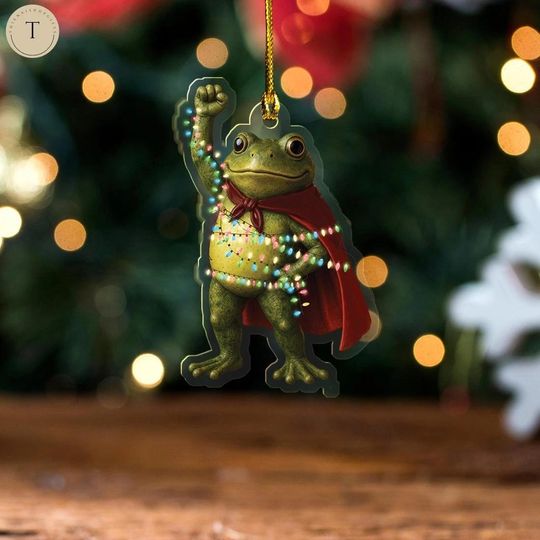Discover Funny Superhero Frog Acrylic Ornament for Christmas Tree Decor