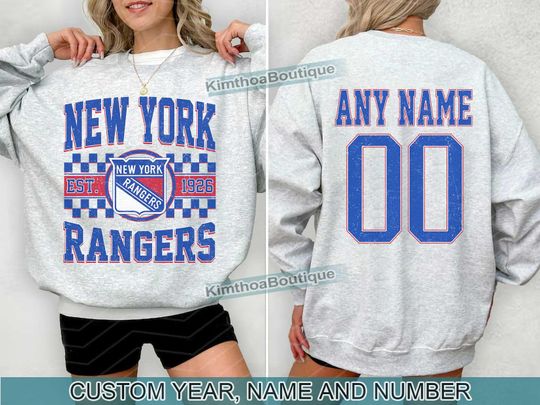 New York Rangers Sweatshirt , Vintage Rangers tee, New York Hockey Fan shirt,  Custom Number,  Rangers Hockey