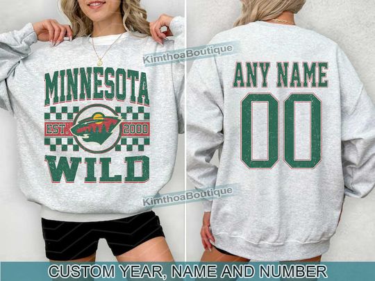 Minnesota Wild Sweatshirt , Vintage Wild tee, Minnesota Hockey Fan shirt,  Custom Number,  Wild Hockey