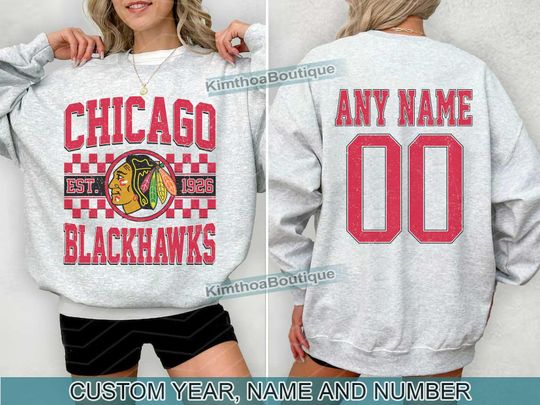 Discover Chicago Blackhawks Sweatshirt , Vintage Blackhawks tee, Chicago Hockey Fan shirt,  Custom Number,  Blackhawks Hockey
