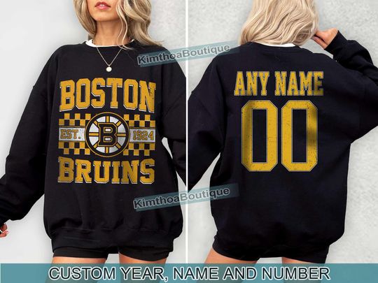 Boston Bruins Sweatshirt , Vintage Bruins tee, Boston Hockey Fan shirt,  Custom Number,  Bruins Hockey