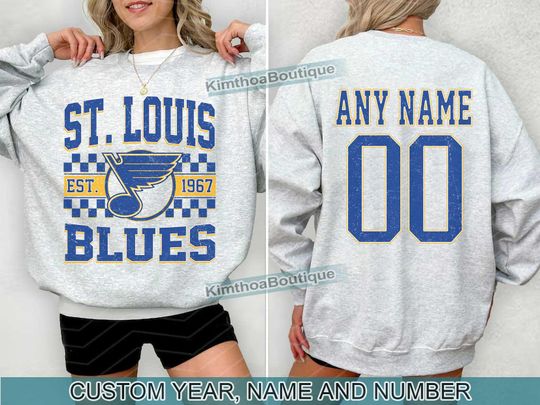 St. Louis Blues Sweatshirt , Vintage Blues tee, St. Louis Hockey Fan shirt,  Custom Number,  Blues Hockey tee