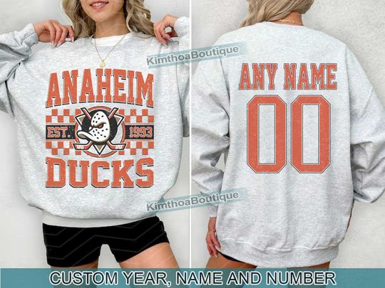 Anaheim Ducks Sweatshirt , Vintage Ducks tee, Anaheim Hockey Fan shirt,  Custom Number,  Ducks Hockey