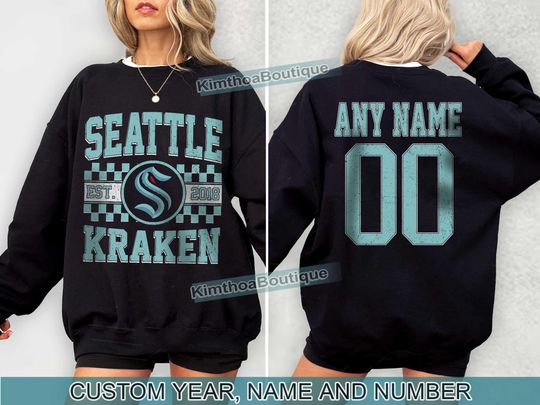 Discover Seattle Kraken Sweatshirt , Vintage Kraken tee, Seattle Hockey Fan shirt,  Custom Number,  Kraken Hockey