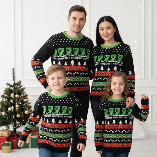 Discover Minecraft Ugly Christmas Sweater, Creeper Sweater, Family Xmas Gift For All Ages, Holiday Knitted Sweater