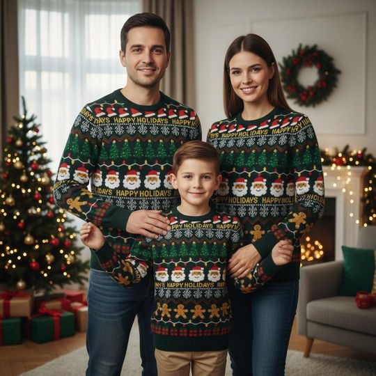 Discover Happy Holidays Ugly Christmas Sweater, Family Sweater, Xmas Holiday Gift For Men Women, Christmas Gift