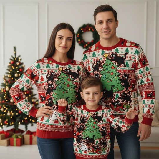 Discover Black Cats Ugly Christmas Sweater Funny Cat Lovers Xmas Holiday Gift