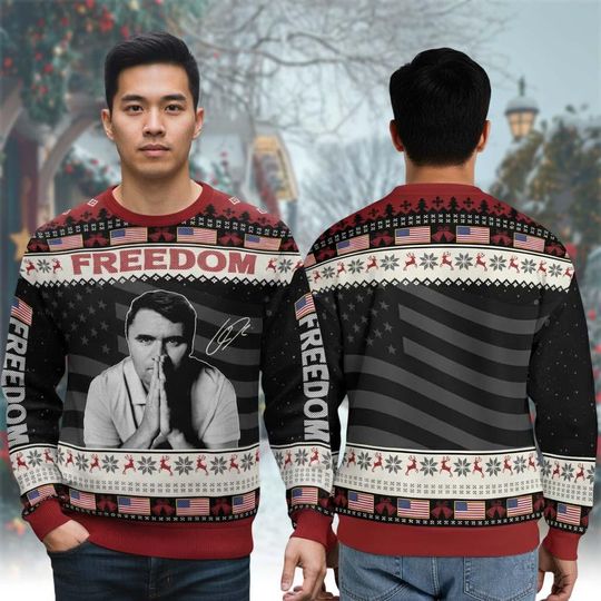 Discover Freedom USA Ugly Christmas Sweater, Patriotic American Flag Sweater, Freedom Quote Knit Xmas Sweater, Christmas Gift for Men Women
