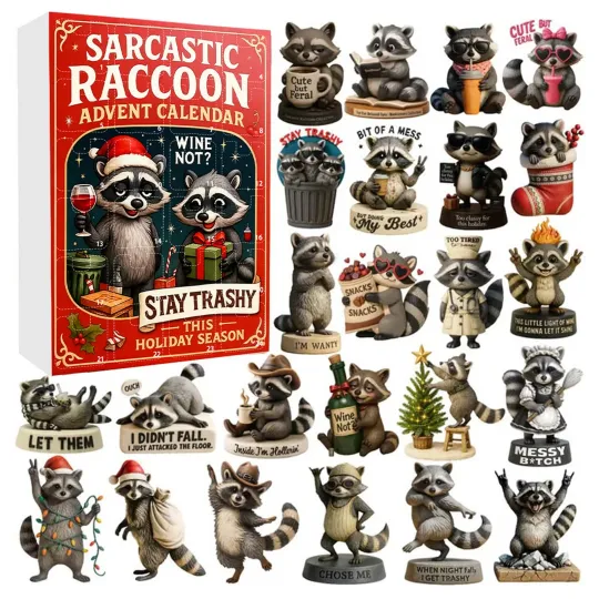 Discover Christmas Countdown SARCASTIC RACCOON Advent Calendar – 24 Days 2D Blind Boxes