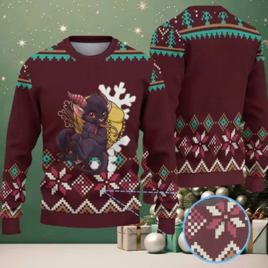 Discover Maroon Snowflake Pattern Cute Krampus Christmas Devil Ugly Sweater