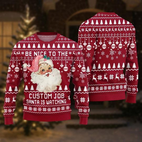 Discover Be Nice to the Custom Job Ugly Christmas Sweater, Funny Santa Holiday Knit Sweater, Vintage Xmas Party Sweater, Christmas Gift for Men