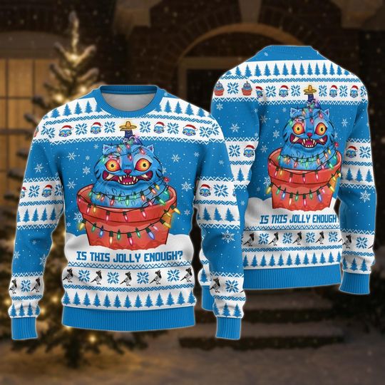 Discover Demon Tiger Ugly Christmas Sweater, Is This Jolly Enough Tiger Sweater, Funny Kids Gift, Blue Tiger Xmas Holiday Gift