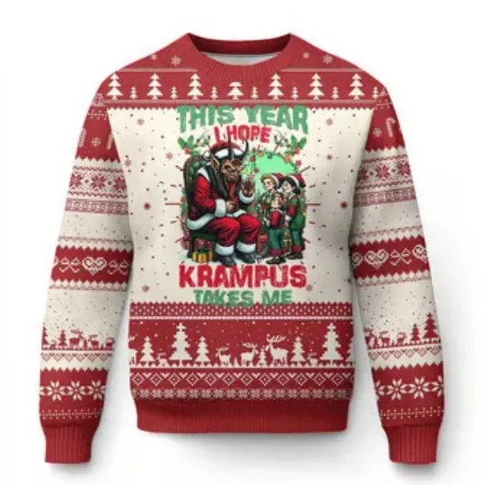 Xmas Krampus Ugly Christmas Sweater This Year I Hope Krampus Takes Me
