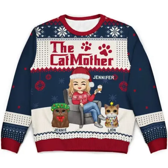 Discover Christmas The Catmother Cat Lovers - Personalized Unisex Ugly Sweater
