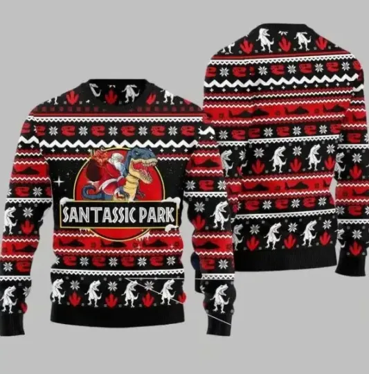 Discover Santassic Park Dinosaur Ugly Christmas Sweater