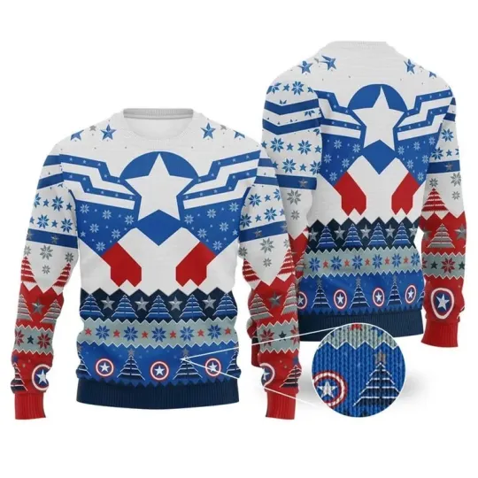 Captain America Ugly Christmas Sweater, MCU Superhero 3D Pullover, Patriotic Hol