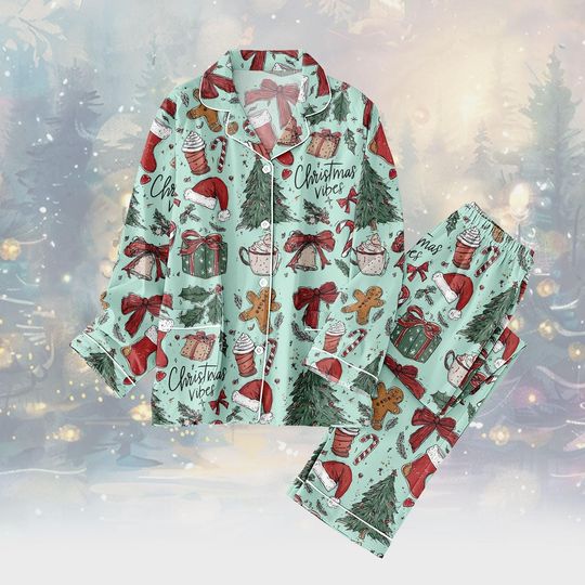 Discover Christmas Vibes Long Sleeve Pajamas Set, Festive Pajamas Family, Holiday Matching Pajamas, Xmas Cozy Gift