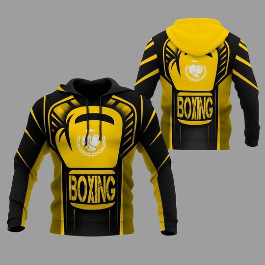 Discover Boxing Glove Graphic Hoodie  Yellow & Black Training Pullover