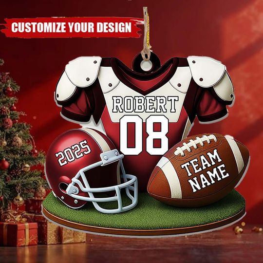 Discover American Football Christmas Ornament, Custom Football Player Uniform Acrylic Ornament, Christmas Gift For Football Lover