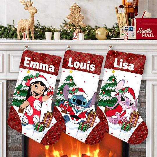 Stitch Xmas Stocking, Lilo & Stitch Christmas Stockings, Lilo Stitch Angel Christmas Socks Home Decoration, Custom Name Stockings