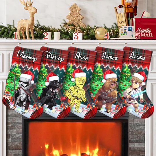 Discover Star Wars Characters Santa Hat Xmas Stocking, Star Wars Christmas Stockings, Universe Christmas Socks Home Decoration, Custom Name