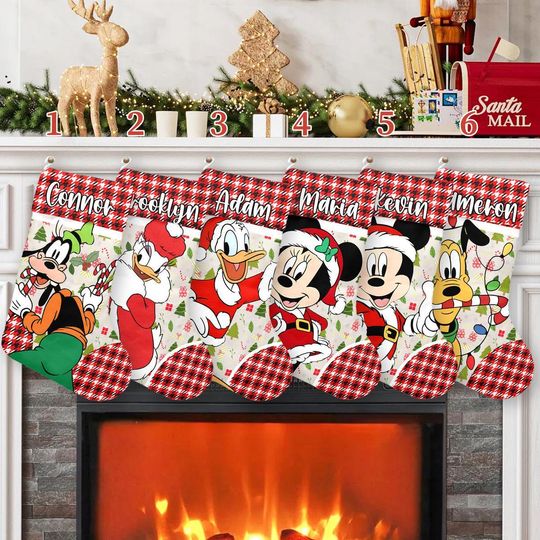 Discover Mickey And Friends Xmas Stocking, Mickey Mouse Christmas Stockings, Mickey Christmas Socks Home Decoration, Custom Name Stockings