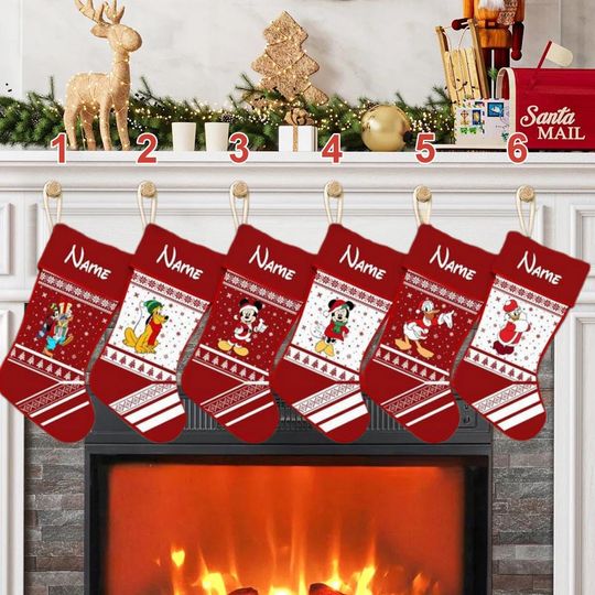 Discover Personalized Mouse And Friends Xmas Stocking, Mouse Santa Clause Christmas Stockings, Mouse Movie Christmas Socks Home Decoration
