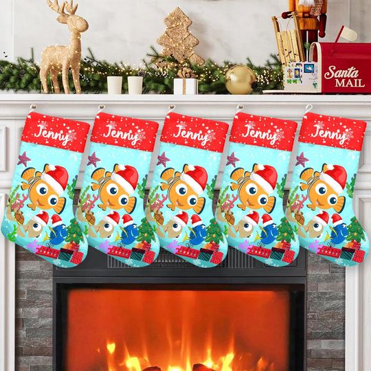 Custom Nemo And Dory Xmas Stocking, Finding Nemo Christmas Stockings, Goldfish Blue Tang Christmas Socks Home Decoration