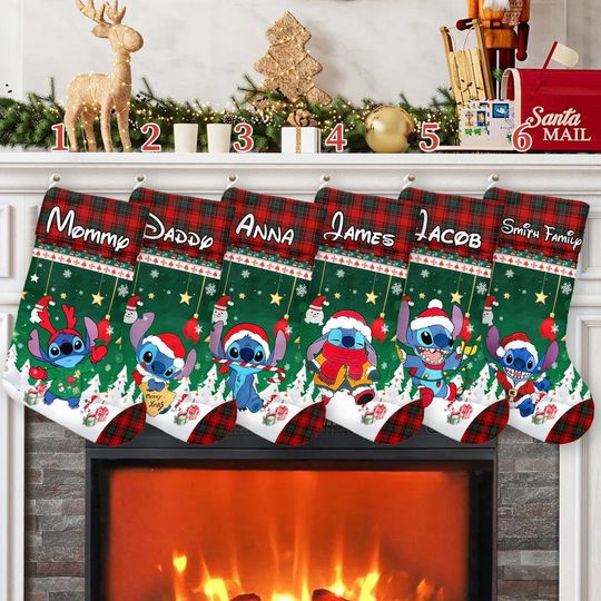 Custom Stitch Blue Dog Xmas Stocking, Lilo & Stitch Christmas Stockings, Stitch Cartoon Christmas Socks Home Decoration