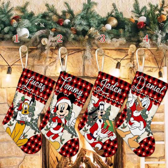 Discover Personalized Mouse And Friends Xmas Stocking, Duck And Dog Christmas Stockings, Cute Friends Christmas Socks Home Decoration