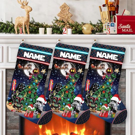 Discover Star Wars Characters Xmas Stocking, Star Wars Christmas Stockings, Darth Yoda Boba Fett Stormtrooper Christmas Socks Home Decoration