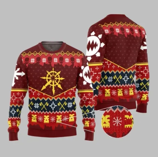 Discover 2025 Warhammer Slay Bells Ring Khorne Chaos Iconic Ugly Christmas Sweater