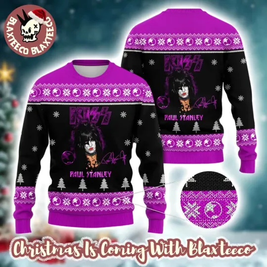 Discover K*iss Paul Stanley Signature Purple Knit Ugly Xmas Sweater, Gift for Fans