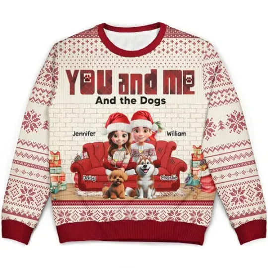 Discover You & Me And The Dogs 3D Effect - Personalized Unisex Ugly Sweater