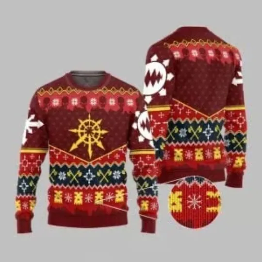 Discover Warhammer Slay Bells Ring Ugly Xmas Sweater, Khorne Chaos Icon Holiday Gift 2025