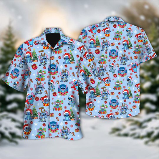 Discover Funny Stitch Christmas Hawaiian Shirt, Disney Christmas Button Shirt, Stitchmas Shirt, Lilo And Stitch Xmas Holiday Party Tee Gift