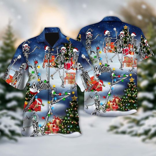 Discover Skull Christmas Hawaiian Shirt, Skull Dancing Xmas Hawaii Shirt, Gift For Men, Women, Skull Lover On Christmas Party
