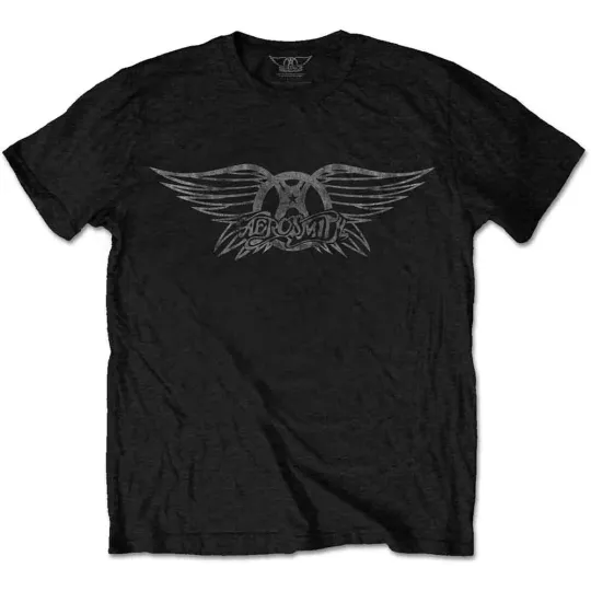 Discover Aerosmith Vintage Logo Black T-Shirt Music Licensed