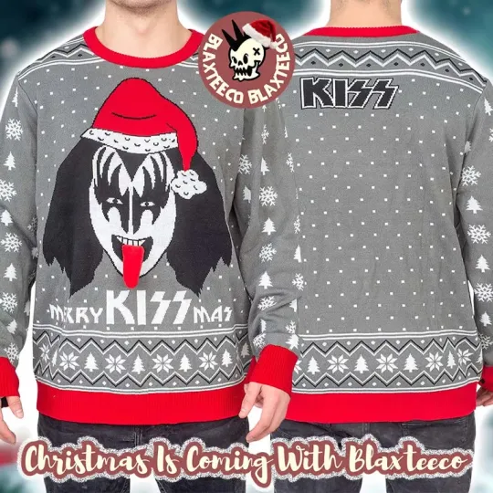 Discover K*iss Merry K*issmas Gene Simmons Tongue Knit Ugly Xmas Sweater for Fans