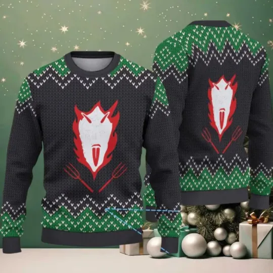 Discover Fiery Krampus Face With Pitchforks Ugly Christmas Sweater